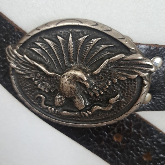 Eagle Belt Buckle Made in Italy with Leather Brown Belt 36in Vintage - Picture 3 of 13